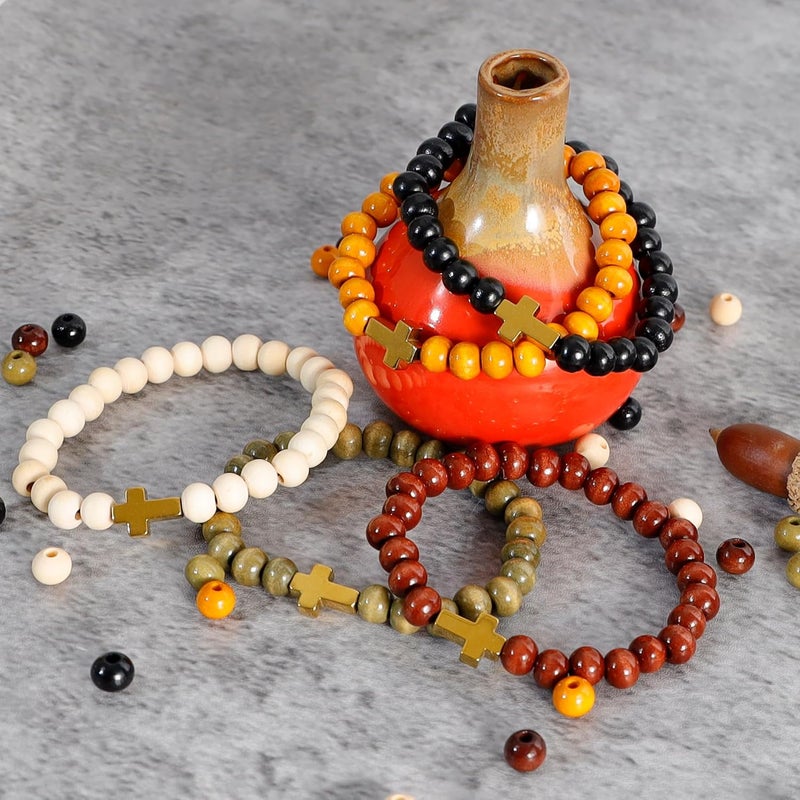 Milakoo 5 Pcs Wooden Beaded Bracelet Bangle for Men and Women Elastic - Image 2